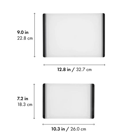Two Piece Cutting Board Set For Kitchen Prep With One Small Prep Board And One Large Everyday Board Non Porous Dimensions Shown