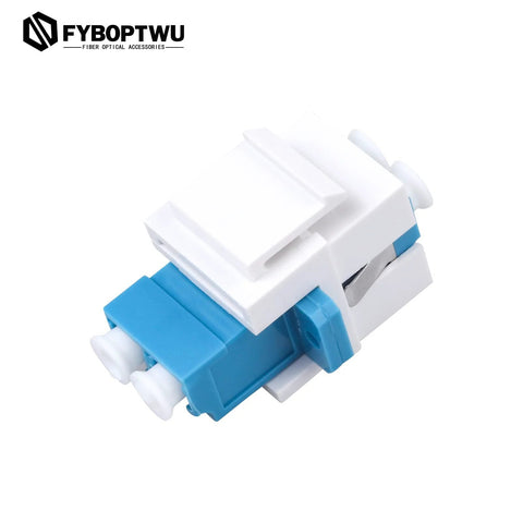 10 Pack Fiber Optic LC Duplex Singlemode Keystone Jack Couplers White, close-up view showing high precision zirconia ferrule