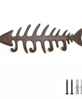 Handcrafted Cast Iron Fish Bone Wall Hooks Vintage Coastal Coat Rack And Entryway Key Holder With Mounting Screws, 13x4 inches.