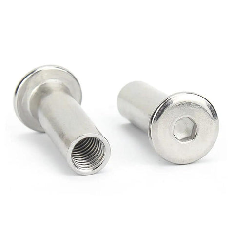 304 Stainless Steel Barrel Nuts With Hex Socket Head Cap Screws M6 x 65mm 2 Pack Heavy Duty DIY Furniture Fasteners
