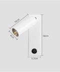Modern Rotatable Cylinder Wall Sconce Wall Mount Reading Spotlight in white, dimensions 18cm x 5.5cm, adjustable light direction.