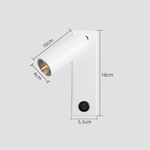 Modern Rotatable Cylinder Wall Sconce Wall Mount Reading Spotlight in white, dimensions 18cm x 5.5cm, adjustable light direction.