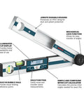 No Sweat Heavy Duty Digital Angle Finder Miter Calculator Protractor Level with illuminated display and built-in bubble vials.