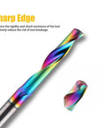 HOZLY CNC single-flute router bit, 1/8 shank, 1/8 cutting dia, carbide end mill, rainbow DLC coating, pack of 10