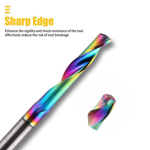 HOZLY CNC single-flute router bit, 1/8 shank, 1/8 cutting dia, carbide end mill, rainbow DLC coating, pack of 10
