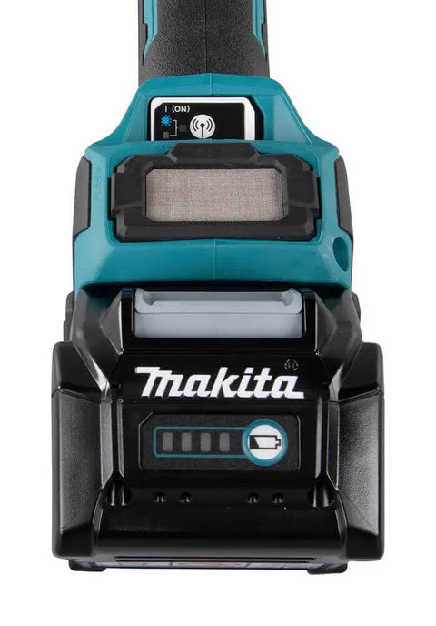 Heavy Duty 40V XGT Angle Grinder With 1700W Equivalent Muscle And Snappy 6600RPM Action With Badass 230mm Disc Setup Battery pack view with charge indicator.