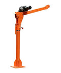 Hella Tough Heavy Duty Floor Jack And Truck Jib Crane Hoist With Wireless Control For Pickup Lifts With Swivel Arm And 360 Degree Steel Rotation 1100 Lb Capacity standing tall with hydraulic motor.