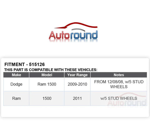 Compatibility chart for Pair Front Wheel Bearing And Hub Assembly For 2009 2010 2011 Ram 1500 5 Lug With ABS Replacement Front Hub