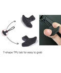 Close-up of Built-To-Last T-Shape Zipper Pulls with Eco-Friendly TPU Cord Handle and Durable Nylon, shown being used on fingers.