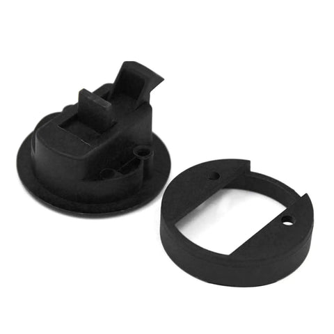 Close-up of a 2.4 Inch Flush Pull Slam Latch Round Door Locking Handle For Boats And Cabinets showing black metal components