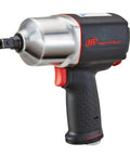 Heavy Duty Half Inch Drive Pneumatic Air Impact Wrench Delivers Over 1100 Ft Lbs Of Bone Crushing Torque close-up side view with rubber grip and metal shell.