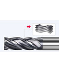 5-piece 4mm carbide end mill set, 4-flute CNC milling cutters, close-up view