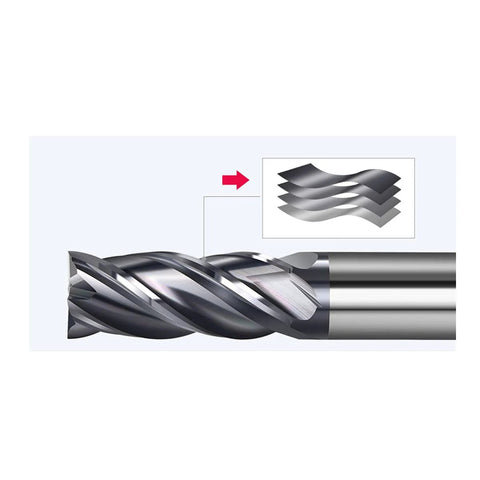 5-piece 4mm carbide end mill set, 4-flute CNC milling cutters, close-up view