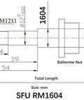 Detailed diagram of BK12 and BF12 couplings for Heavy Duty CNC Linear Motion Kit featuring 16 Mm Ballscrew with 960 Mm length.