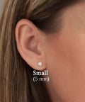 Dope Pearl Gold Stud Earrings Set For Women And Men 14K Gold Plated 316L Stainless Steel Hypoallergenic Ball Studs With Sizes 3mm 4mm 5mm 6mm 7mm 8mm And 10mm, small 5mm pearl stud on ear
