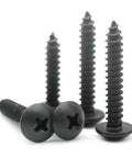 Stainless Steel Mushroom Head Wood Screws 30mm Set M3 to M6 Cross Recessed Large Round Head Fasteners displayed. Black finish visible.