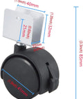 Heavy Duty 1.5 Inch Swivel Caster Wheels With Locking Brake For Furniture, detailed view with dimensions and U shape bracket.