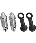 Solid M10 Car Brake Bleeder Screw Replacement Kit With Two Grease Fitting Caps, zinc coated steel screws and black caps.