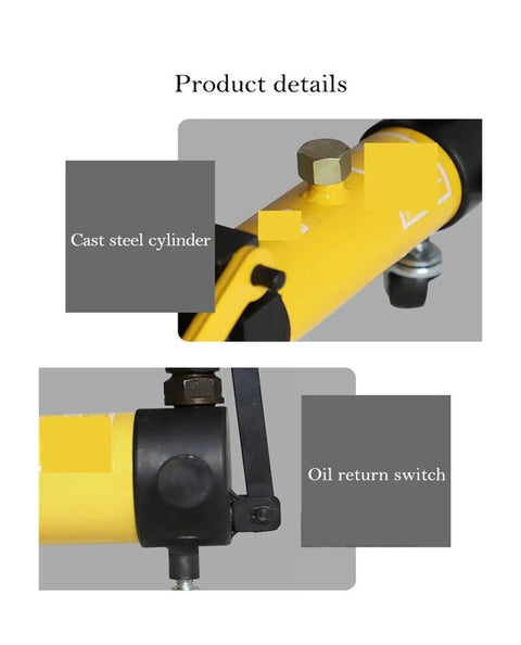 Close-up view of cast steel cylinder and oil return switch of Heavy Duty Hydraulic Pipe Bender Badass Workhorse 10 Ton 100KN Pushing Power Nails 13 To 34 Mm Tubing Bends Stress Free No Sweat Premium Grip And Longevity.