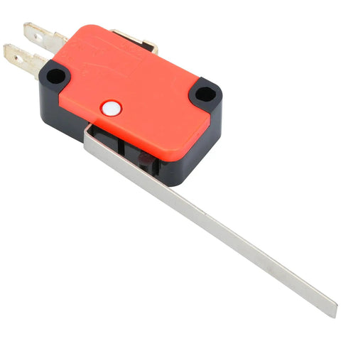 Close-up of a single red micro limit switch from the 10Pcs Micro Limit Switch Kit SPDT 1NO 1NC With Lever, Momentary Type, 15A 250V AC.