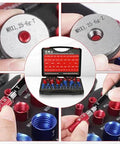 48-piece bolt thread checker set with metric and standard gauges in red case; metal round disks and color-coded inserts.