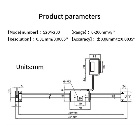 0 To 200 mm Digital Readout Scale With Remote LCD For Milling Machines And Lathes, 0-200mm range diagram