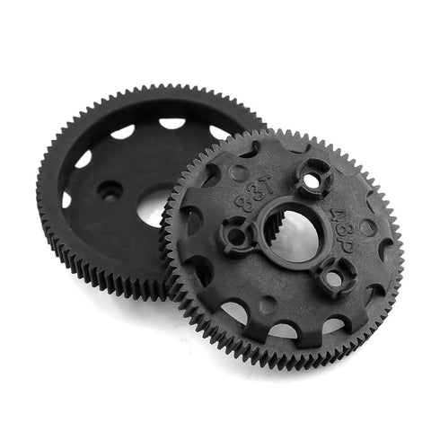 Black 48P 83T Spur Gear 4683 Upgrade for One Tenth Scale RC Slash Stampede Rustler Bandit Beefed Up Torque Control Slipper Clutches and Replaces 4676 Parts shown