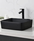 Dope Matte Black Vessel Sink With Faucet And Drain Combo, 16x12 Porcelain Ceramic Art Basin for Modern Bathrooms, sleek design