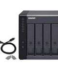 Rock Solid Heavy Duty Four Bay USB 3.0 DAS Enclosure With Lockable SATA III Drives and USB cable, front view, compact design.