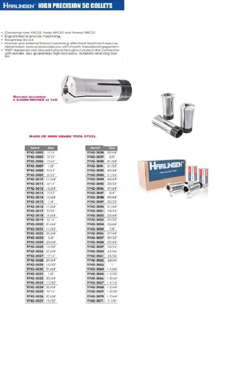 5/16 Inch High Precision 5C Collet With Tight Tolerances, Runout 0.0006 In At 3xD, Hardened And Ground Tool Steel, Durable Spindle Connection