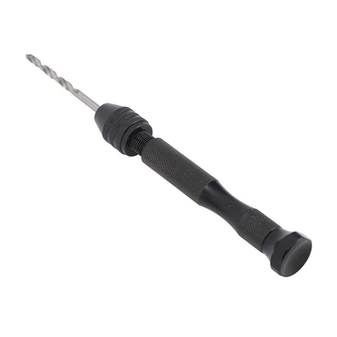 57 Piece Hand Drill Kit with adjustable bit holder and notched grip, one drill bit visible, ideal for DIY and PCB work, black handle visible.