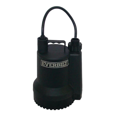Everbilt SUP54-HD 1/6 HP plastic utility pump, black submersible with handle and threaded outlet