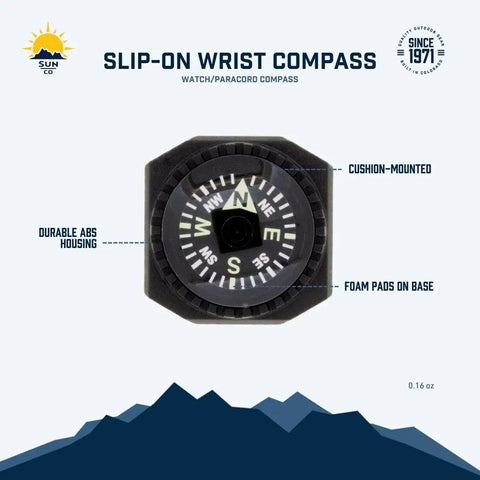 Slip On Wrist Compass For Survival Gear And Outdoor Adventurers, Easy Read Back Up Nav Tool For Watch Band Or Paracord Bracelet