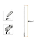 Top Shelf T15 Security Torx Bits With Hole, Dead Nuts Magnetic T Slot Screwdriver Bit, 1/4 Inch Hex Shank 8 Inch Long S2 Steel Tamper Resistant T Star Driver For Stubborn Fasteners, shown in close-up with T15 tip.