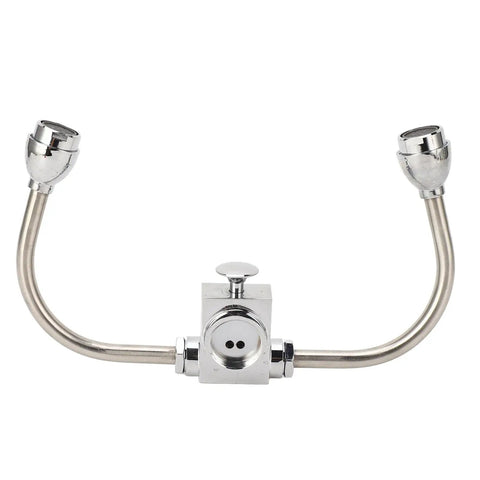 Eye Wash Station Faucet Mounted Eyewash Unit with double nozzle and 22mm thread interface, stainless steel design.