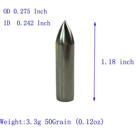 Glue On Field Points For Archery 12 Pack Stainless Steel Tips For 6mm Wooden Bamboo Arrows 7mm OD 6mm ID 54 Grain Close-up