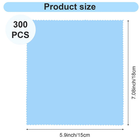 Blue microfiber glasses cleaning cloth, 6 x 7 inches, 300-piece pack, front view
