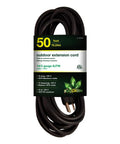 50 Foot Heavy Duty Extension Cord 14 Gauge 3 Wire Black Outdoor SJTW Rated Workhorse Cable with molded plugs.