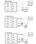 Wiring diagram for Indoor Din Rail Smoke Detector Transmitter With RS485 Link and Dual Thermal Infrared Sensors.