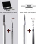 Cordless Rechargeable Broken Screw Extractor Kit With Four Tungsten Steel Drill Bits, large and small drill bits for laptops and phones.