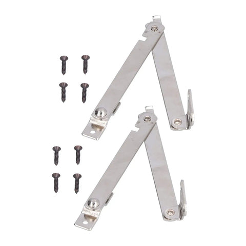 Stainless Steel Lid Support Hinges 2 Pack Folding Lift Up Stay for Wooden Boxes Cabinets with screws visible