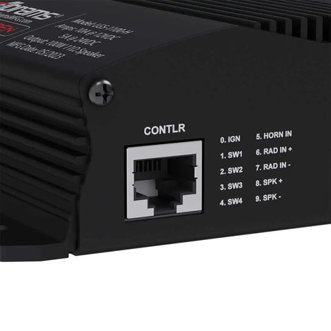 Close-up of Beefed Up 12V Emergency Siren System controller panel for Fire Trucks, Police Cars, ATVs, UTVs, and PA Warning System.