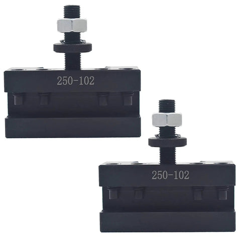 Premium Two Pack Ax Style Piston Tool Holder For Mini Metal Lathes tough steel design with quick change post handles for half inch bits.