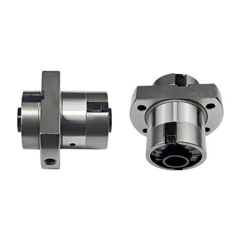 Ultra Smooth 20mm Ballscrew Nut For Precision Linear Motion With Low Friction Design Carbon Steel RM2005 Nut Housing, side and front view