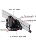 Heavy Duty Adjustable Universal Aluminum Miter Gauge Fence System With Rock Solid Angle Plate Ruler And Easy Grip Push Block For Pro Benchtop Woodworking Builds close-up of adjustable miter gauge features.