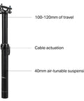 Coast Suspension Dropper Post With Air Suspension For Gravel And MTB External Routing 100mm Travel 27.2mm Diameter