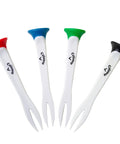 Premium Slick Rubberized Golf Tees With Durable Plastic Base For Low Spin Launch Assorted Colors 4 Pack, showing four colored tees