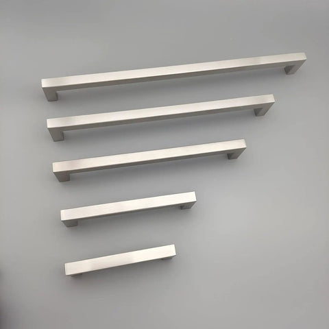 Champagne Oval Flat Cabinet Handles Set In Stainless Steel For Kitchen Cabinets And Dressers, 5 handles displayed