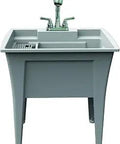 All In One Laundry Tub Kit With Faucet, 32 Inch, Light Gray, Built From Recycled Materials, showing drying rack and integrated shelf
