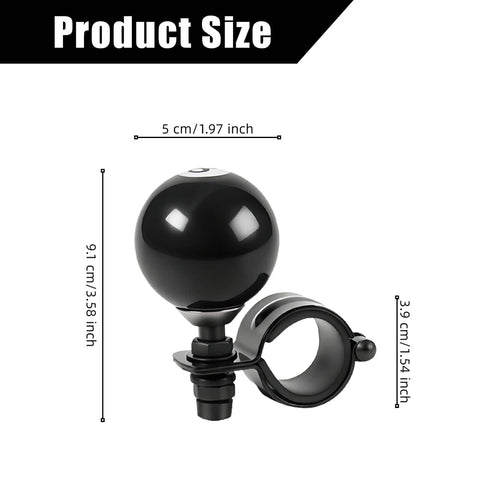 8 Ball Steering Wheel Knob Spinner For Easy City Driving And Heavy Duty Use, 360 Degree Rotation Suicide Knob Handle, Universal Car Steering Wheel Booster For Cars Trucks Semis And Tractors, front view with dimensions
